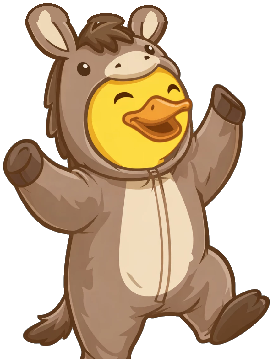 Duckie disfrazado de burro